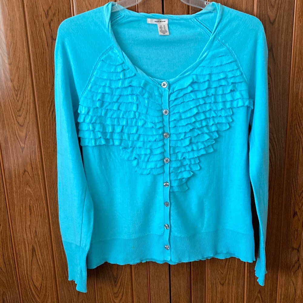 DKNY Women’s Summer Top-Blouse Flat Knits Style Long Sleeves Grew Neckline SizeL
